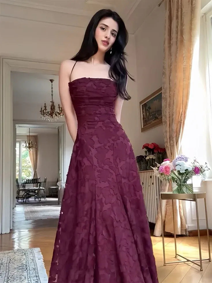 Elegant A-Line Strapless Sweetheart Criss Cross Lace-Up Back Jacquard Maxi Evening Dress