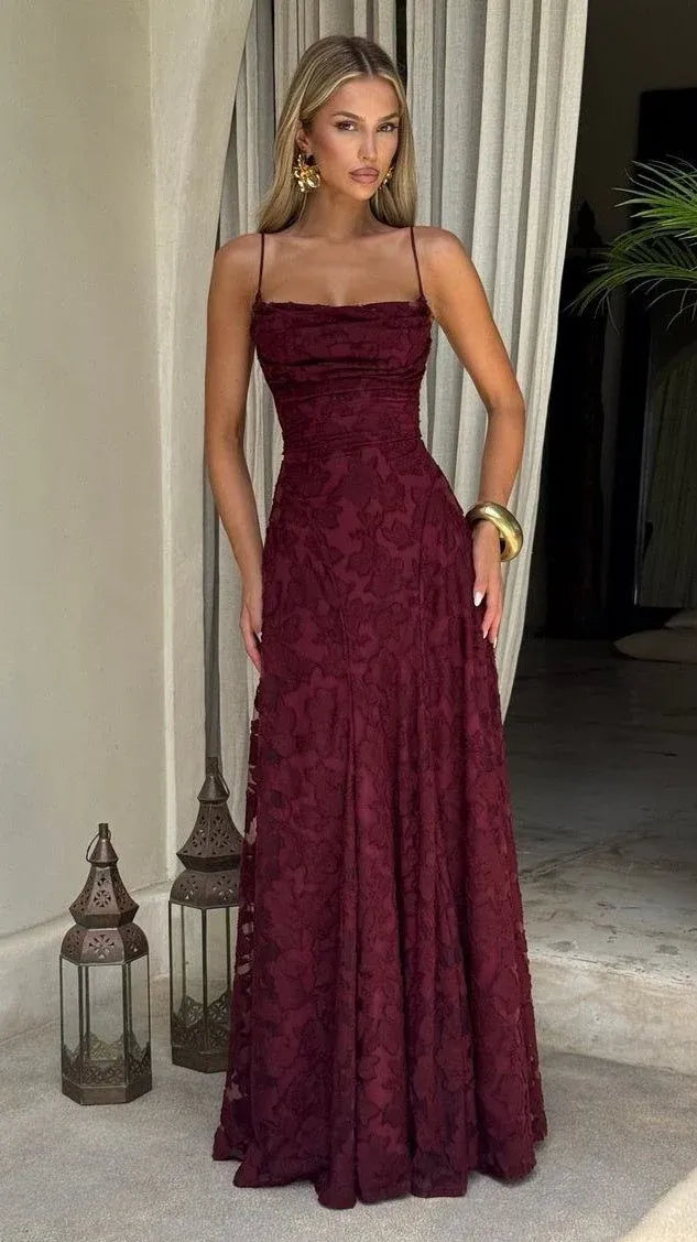 Elegant A-Line Strapless Sweetheart Criss Cross Lace-Up Back Jacquard Maxi Evening Dress