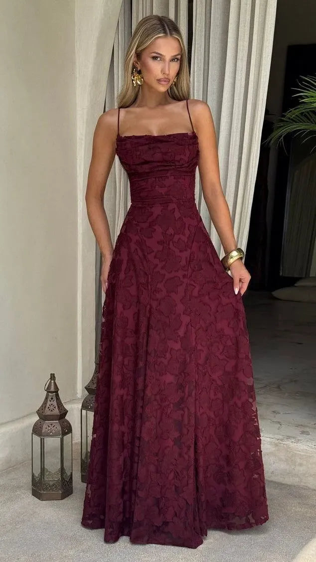 Elegant A-Line Strapless Sweetheart Criss Cross Lace-Up Back Jacquard Maxi Evening Dress