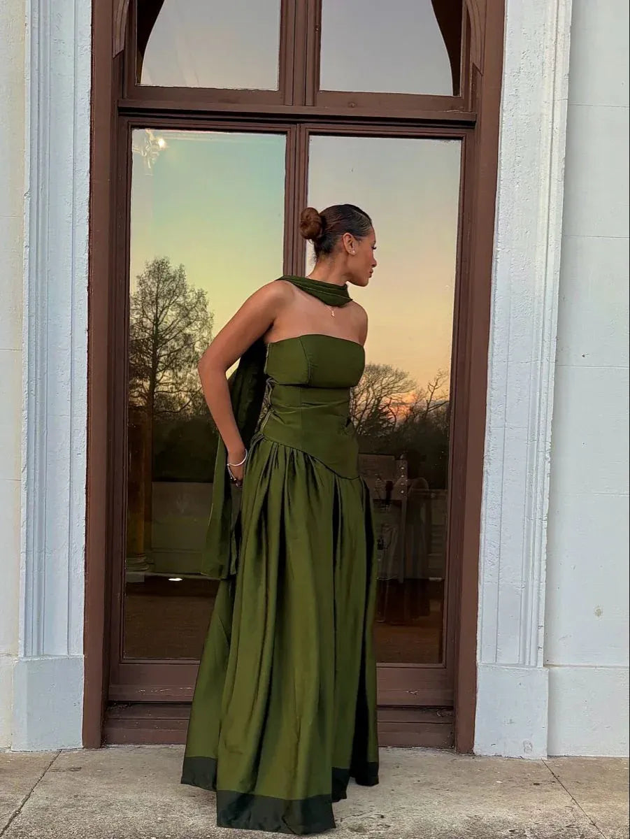 Elegant A-Line Strapless Sweetheart Sleeveless Corset Back Floor-Length Formal Evening Dress