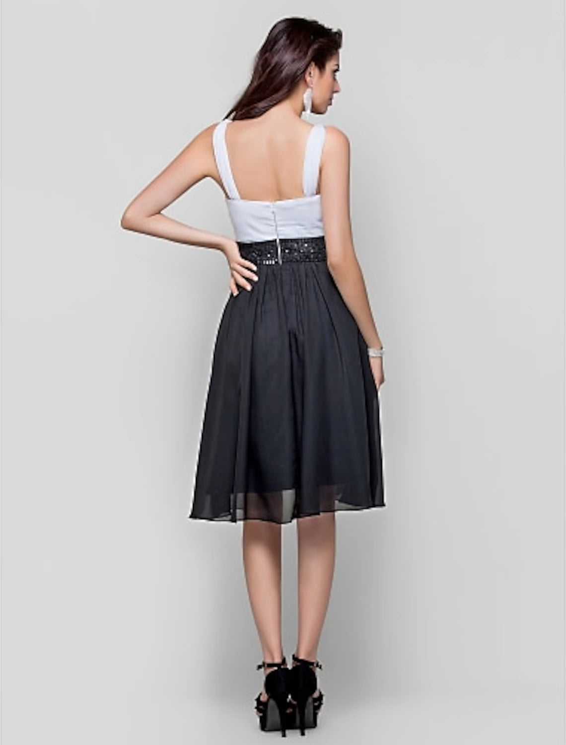 Side view of the Weitese A-line chiffon dress with delicate straps.
