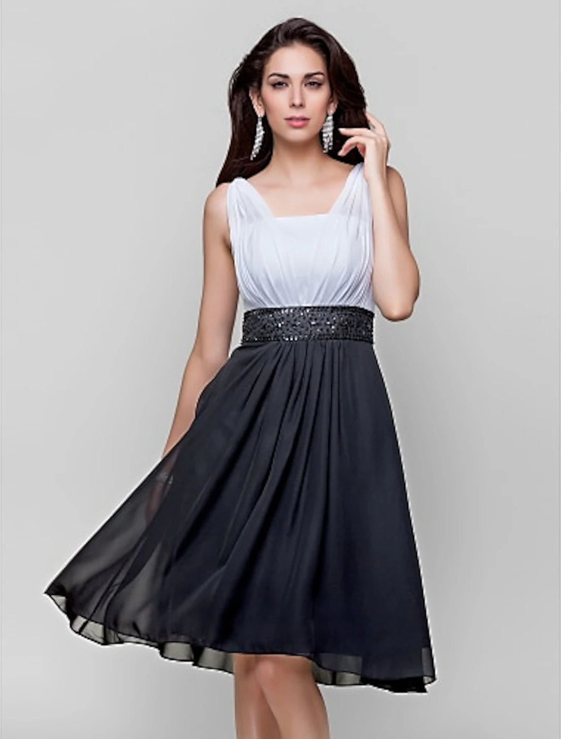Back view of the draped chiffon cocktail dress.