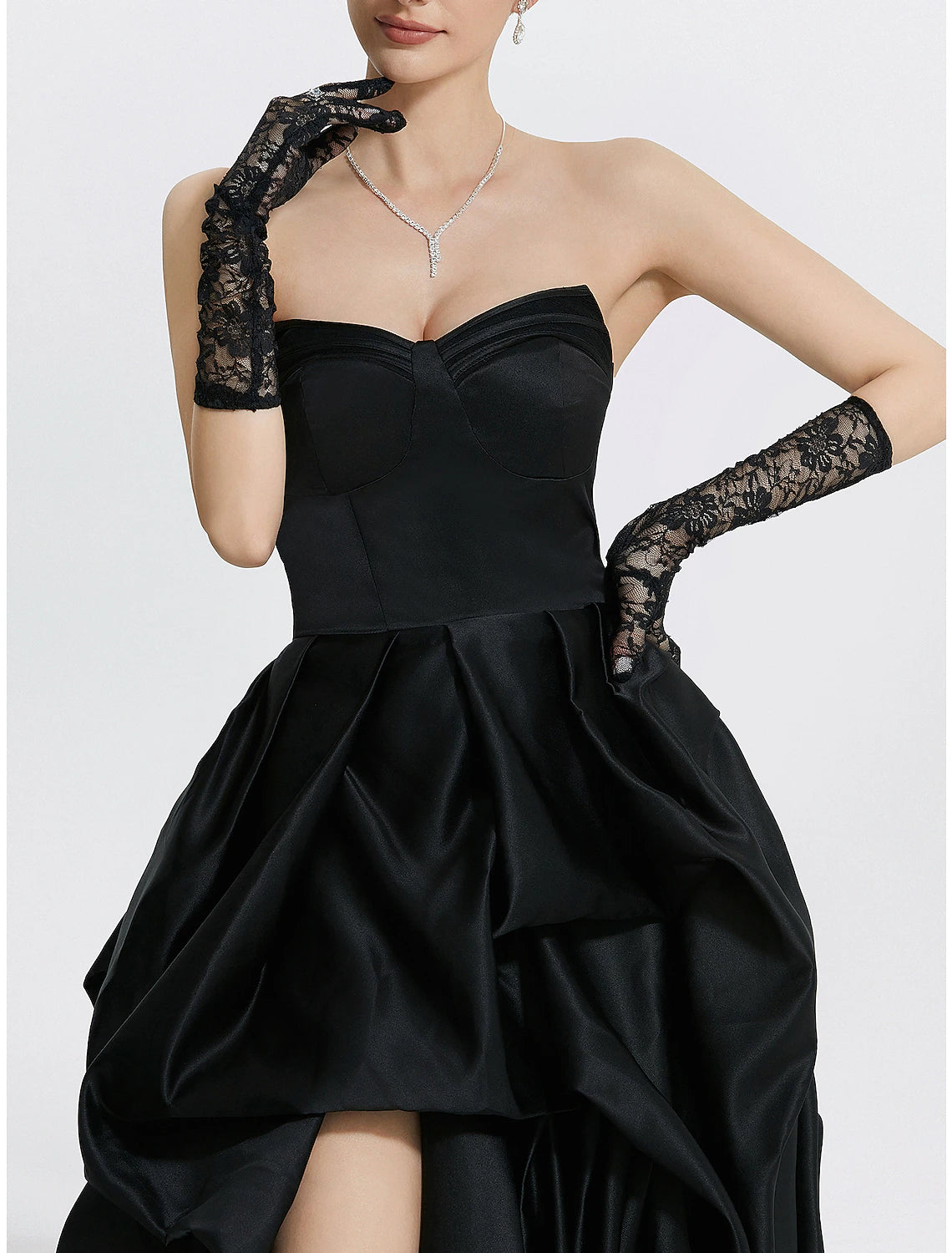 Back view of Weitese A-Line evening gown with elegant sweep train.