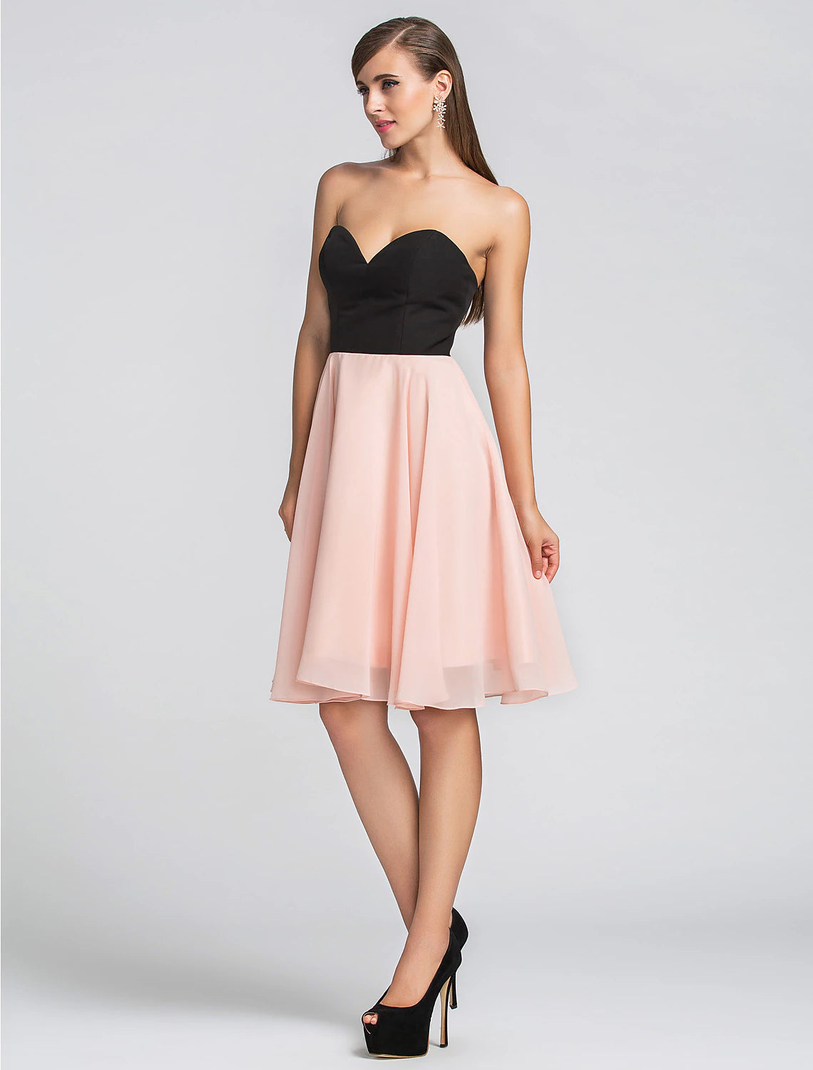 Full view of the Weitese knee-length chiffon dress.