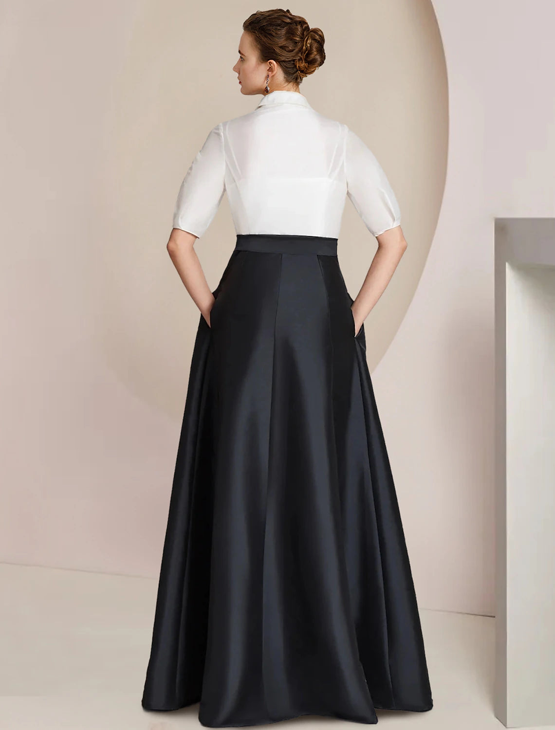 Back view of the Weitese A-Line taffeta dress, showing its floor-length silhouette.