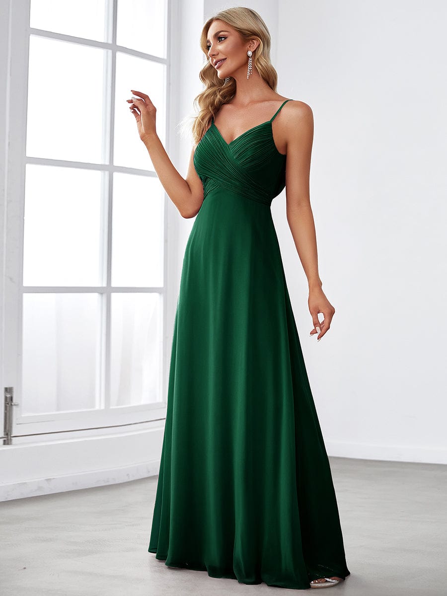 Dark green A-Line bridesmaid dress with backless design.
