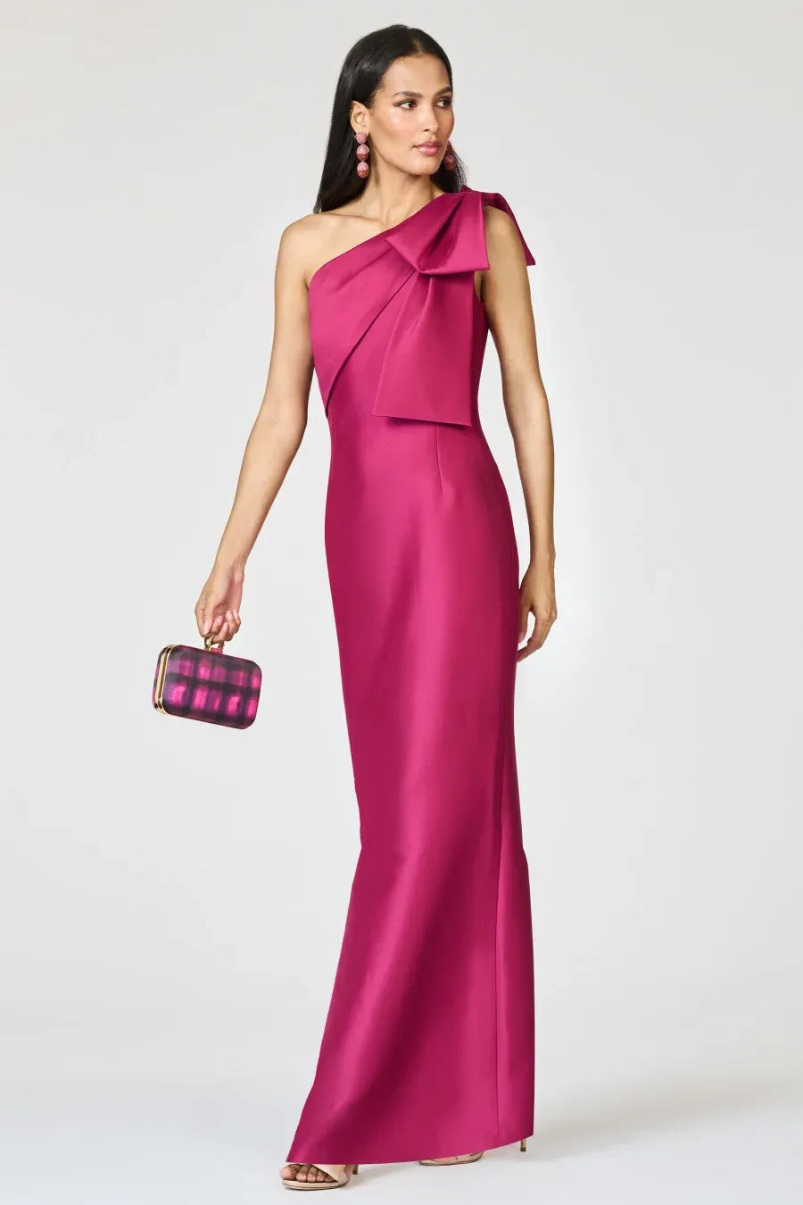 Elegant Fitted Sheath One Shoulder Sleeveless Open Back Bow Slit Evening Dress