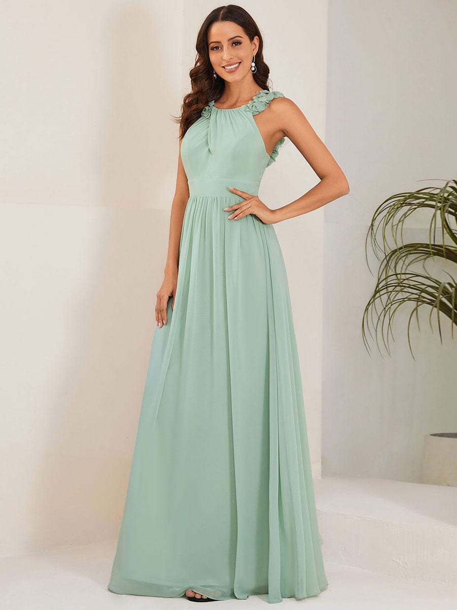 Weitese floral applique pleated chiffon bridesmaid dress in mint green.