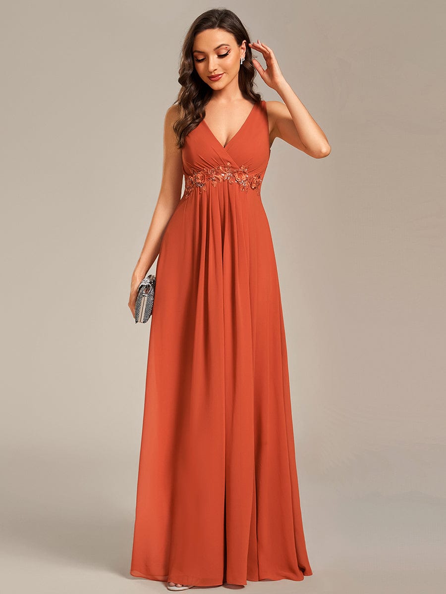 Weitese floral applique chiffon evening dress in blue.