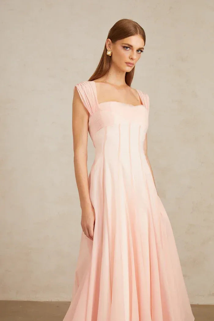 Elegant Flowy A-Line Square Neck Cap Sleeve Open Back Midi Cocktail Dress