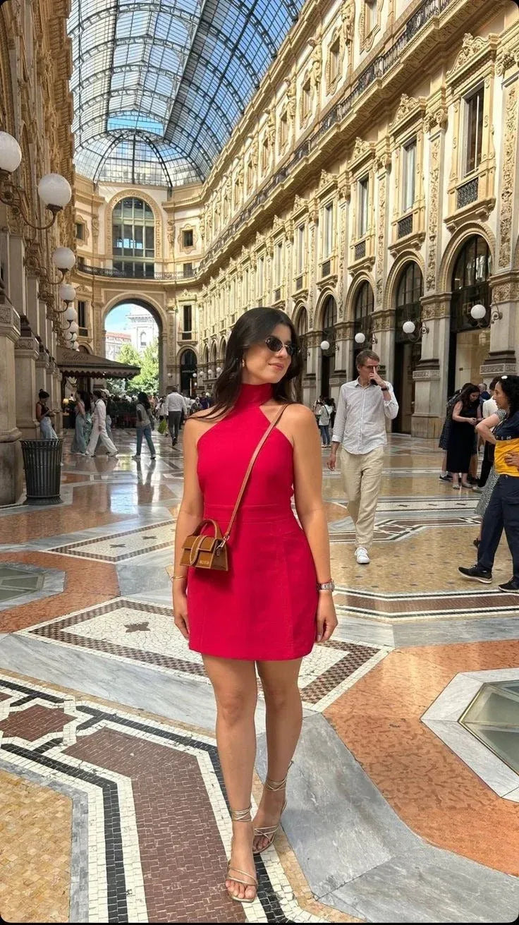 Elegant Halter Neck A-Line Mini Dress with High Neck