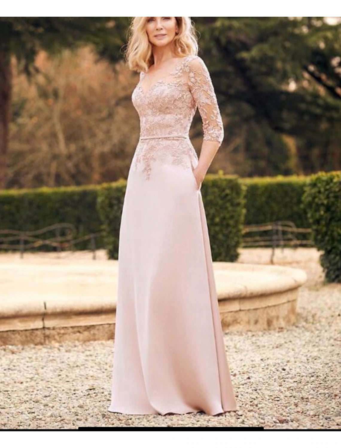 Elegant Italy satin sheath column Mother of the Bride dress, front view.