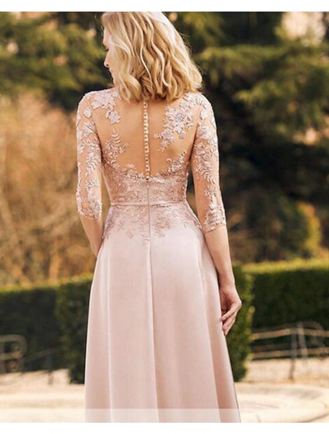 Elegant Italy satin sheath column Mother of the Bride dress, side view.