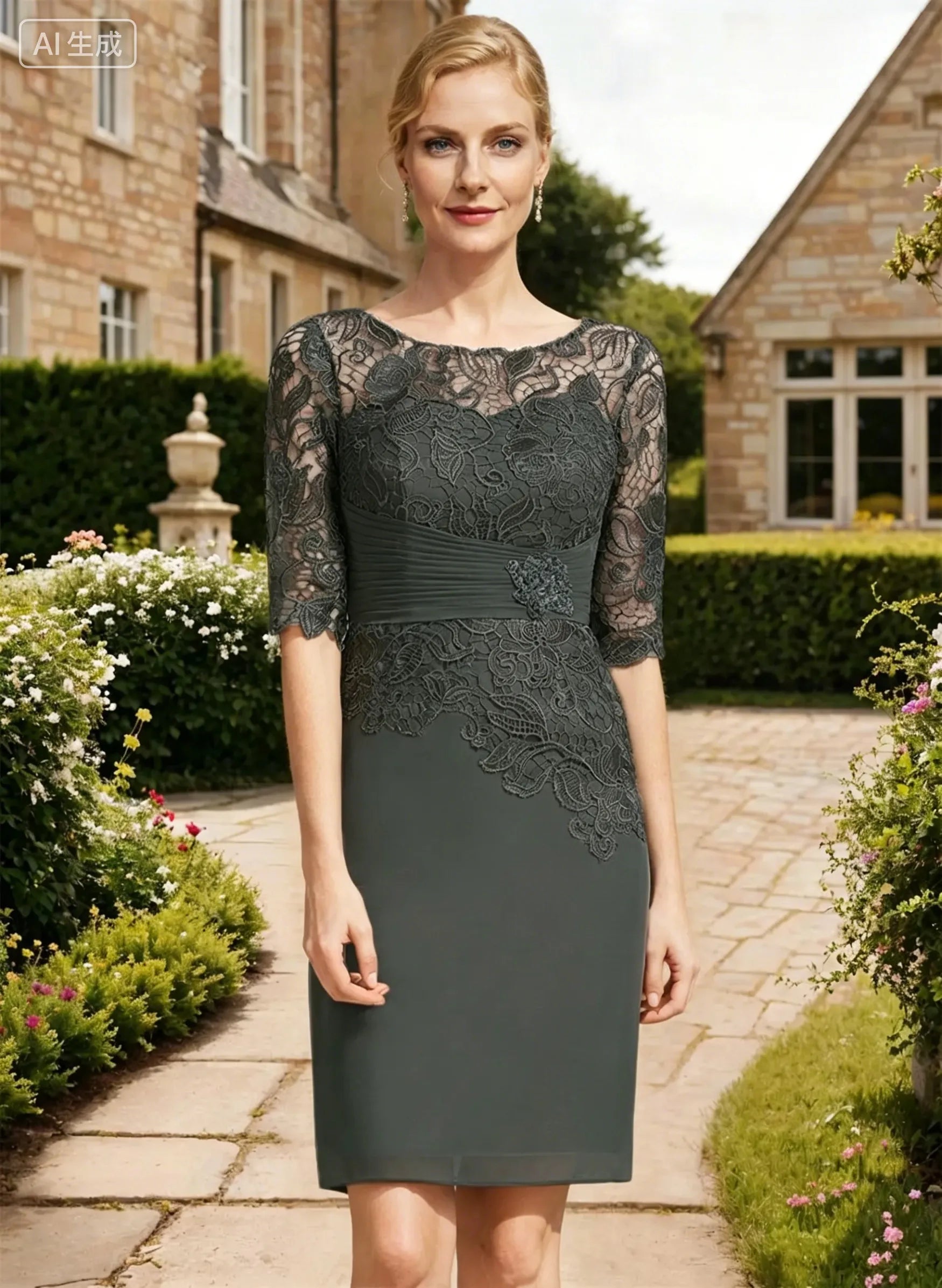 Elegant Knee-Length Lace Chiffon Mother of the Bride Dress with Matching Jacket