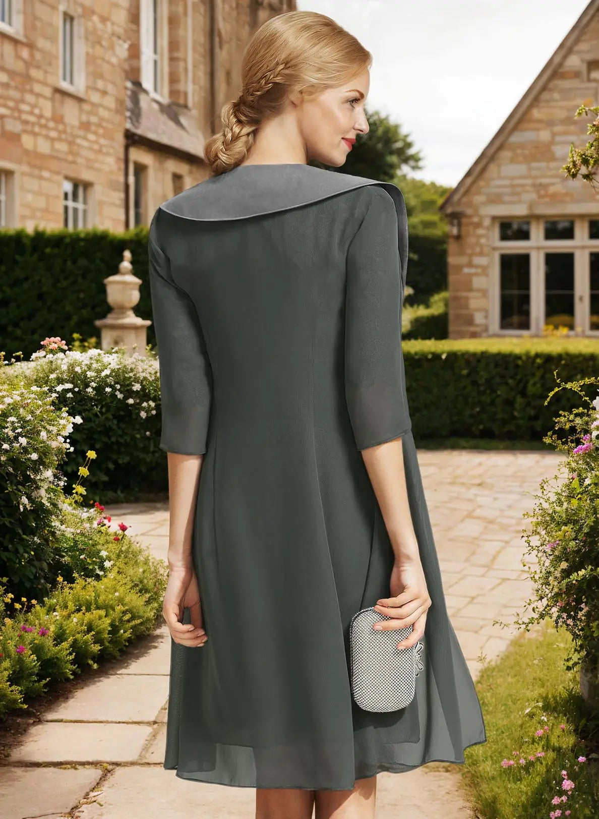 Elegant Knee-Length Lace Chiffon Mother of the Bride Dress with Matching Jacket