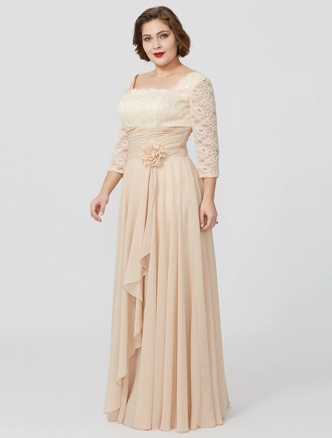 Back view of the elegant light blue formal dress.