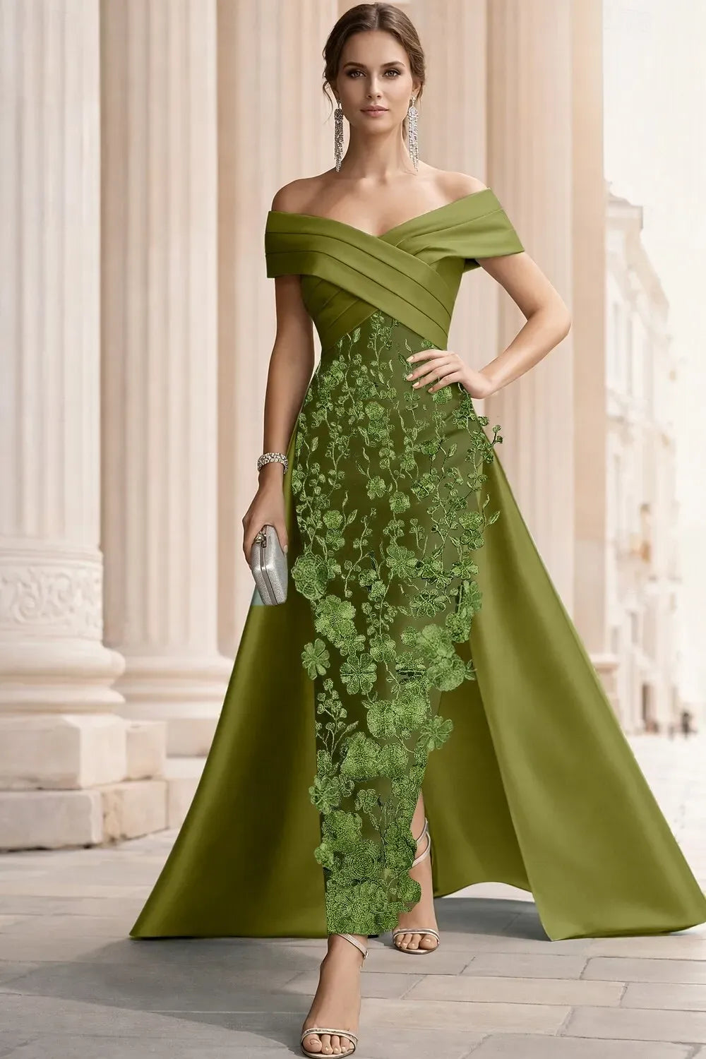 Elegant Mermaid Off Shoulder 3D Floral Maxi Dress