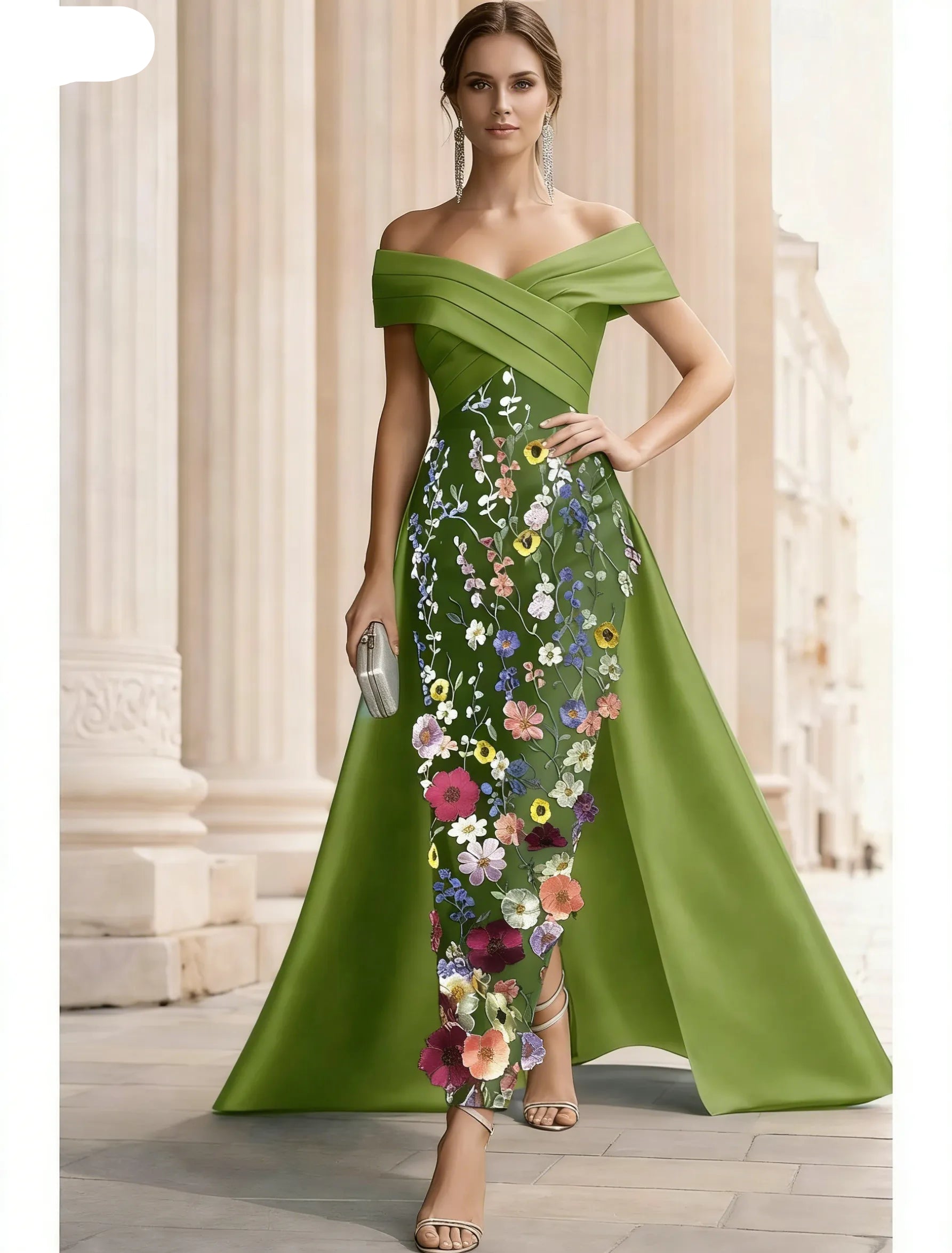 Elegant Mermaid Off Shoulder 3D Floral Maxi Dress