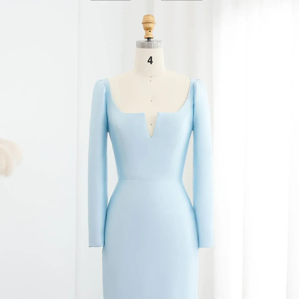 Elegant Mermaid Square Neck Long Sleeve Tiered Ruffle Satin Evening Dress