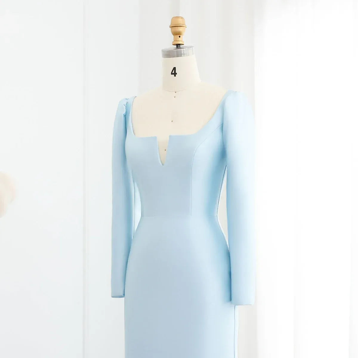 Elegant Mermaid Square Neck Long Sleeve Tiered Ruffle Satin Evening Dress
