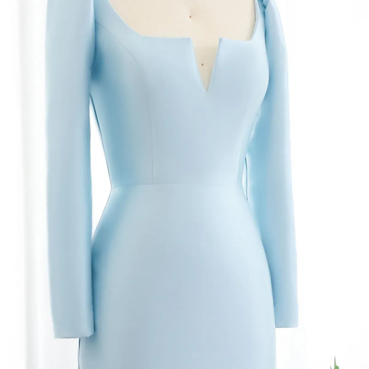 Elegant Mermaid Square Neck Long Sleeve Tiered Ruffle Satin Evening Dress