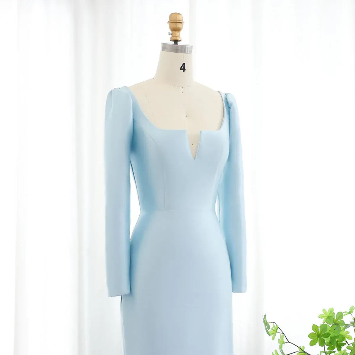 Elegant Mermaid Square Neck Long Sleeve Tiered Ruffle Satin Evening Dress