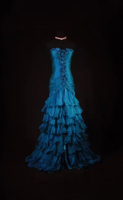 Elegant Mermaid Strapless Sweetheart Beaded Tiered Ruffle Floor-Length Evening Gown