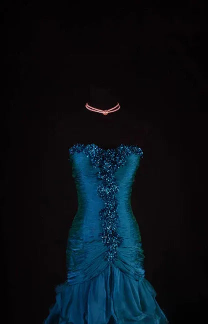 Elegant Mermaid Strapless Sweetheart Beaded Tiered Ruffle Floor-Length Evening Gown