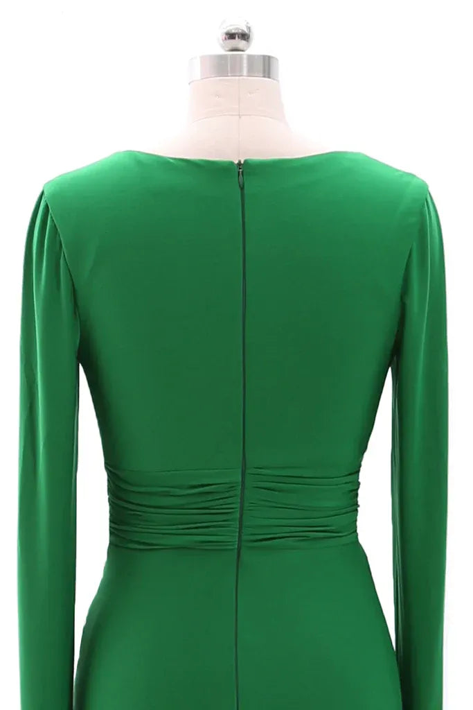Elegant Mermaid V Neck Long Sleeve Beaded Satin Maxi Evening Dress