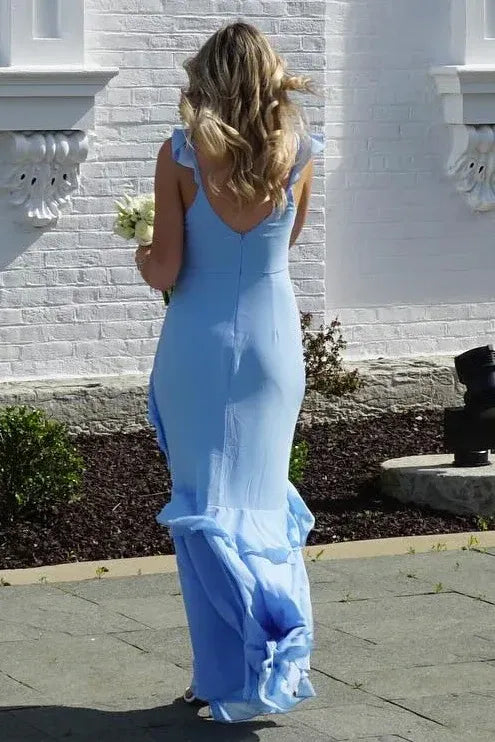 Elegant Mermaid V-Neck Ruffle Chiffon Bridesmaid Evening Maxi Dress