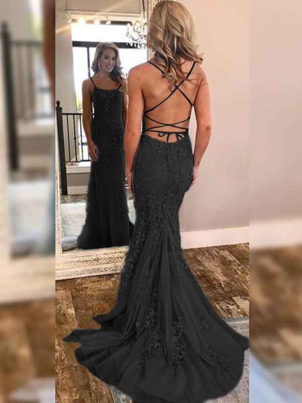 Back view of the trumpet mermaid gown showing the sweep train.