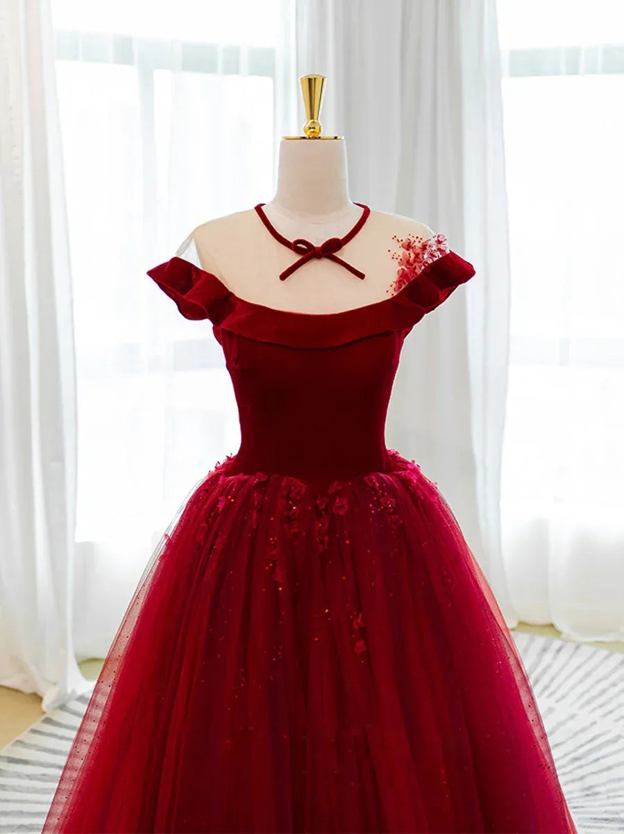 Elegant Off Shoulder Velvet Glitter Tulle Ball Gown