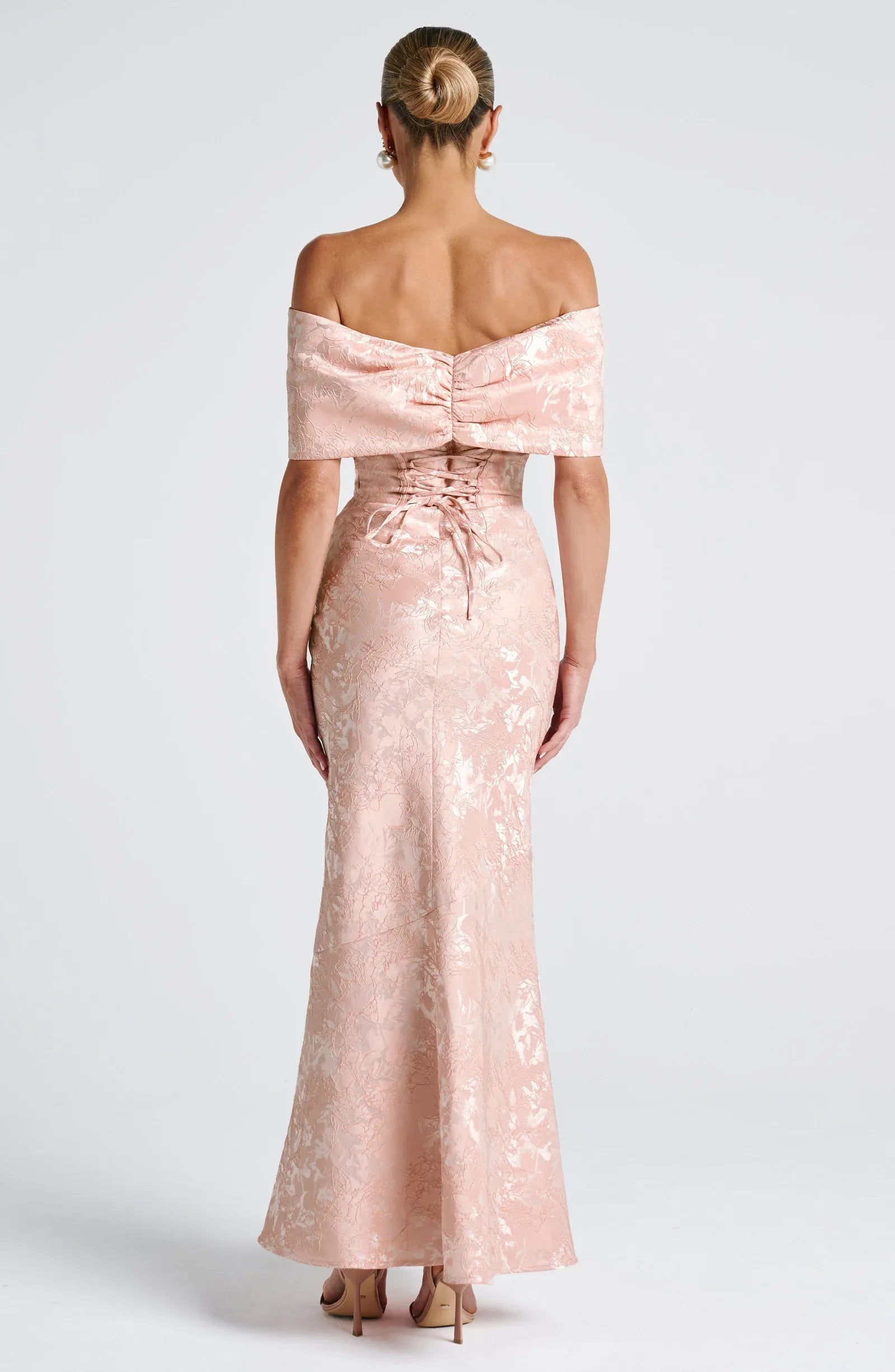 Elegant Off-the-Shoulder Bow Mermaid Maxi Dress with Lace-Up Back