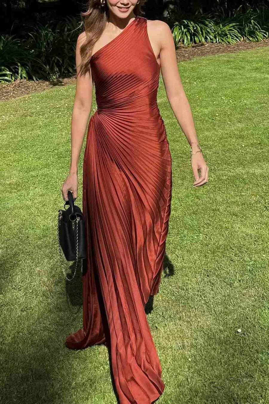 Elegant One Shoulder Pleated Satin Maxi Formal Dress