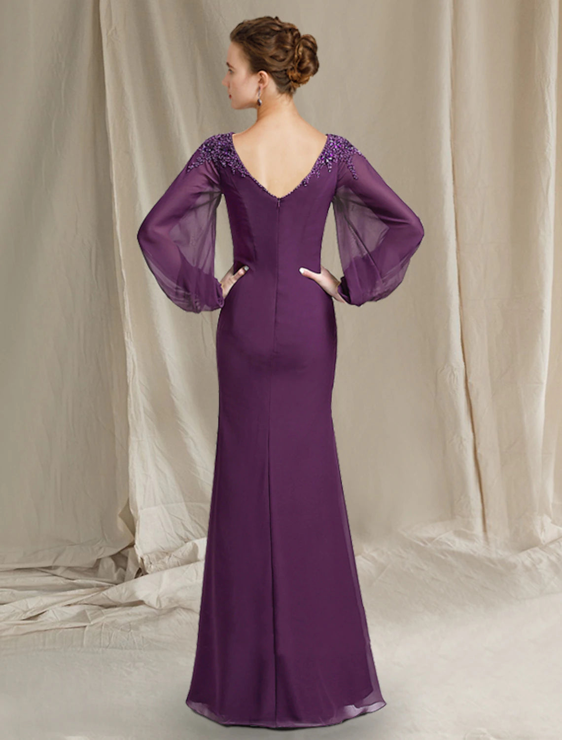 Floor-length chiffon mother of the bride gown by Weitese, featuring a sophisticated silhouette.