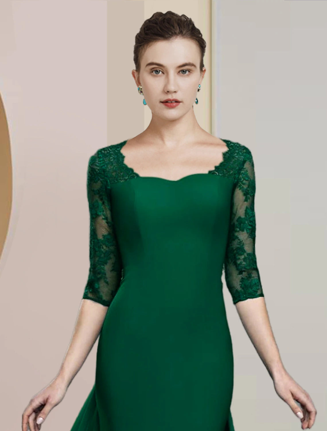 Side view of the elegant Sheath Column dress, highlighting the half sleeves and floor-length design.
