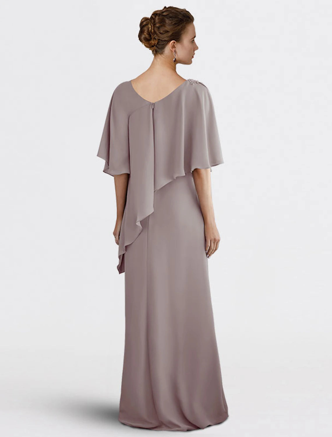 Back view of the Weitese Sheath Column Chiffon Gown, showcasing the floor-length design and delicate beading.