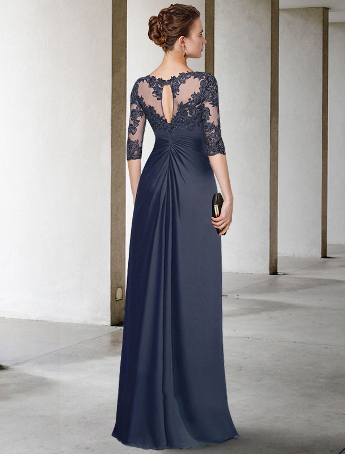 Back view of the sheath Mother of the Bride gown.