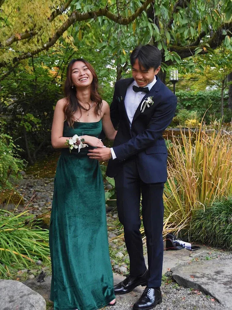 Elegant Sheath Square Neck Spaghetti Strap Velvet Maxi Bridesmaid Dress