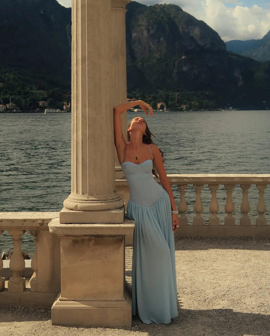 Elegant Spaghetti Strap Sweetheart Lace-Up Back Ruched Maxi Dress