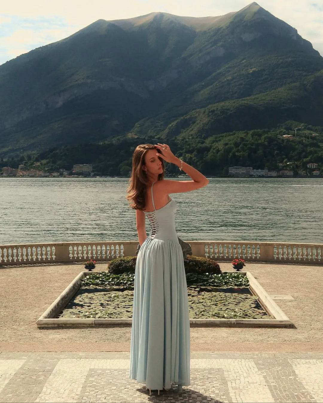 Elegant Spaghetti Strap Sweetheart Lace-Up Back Ruched Maxi Dress