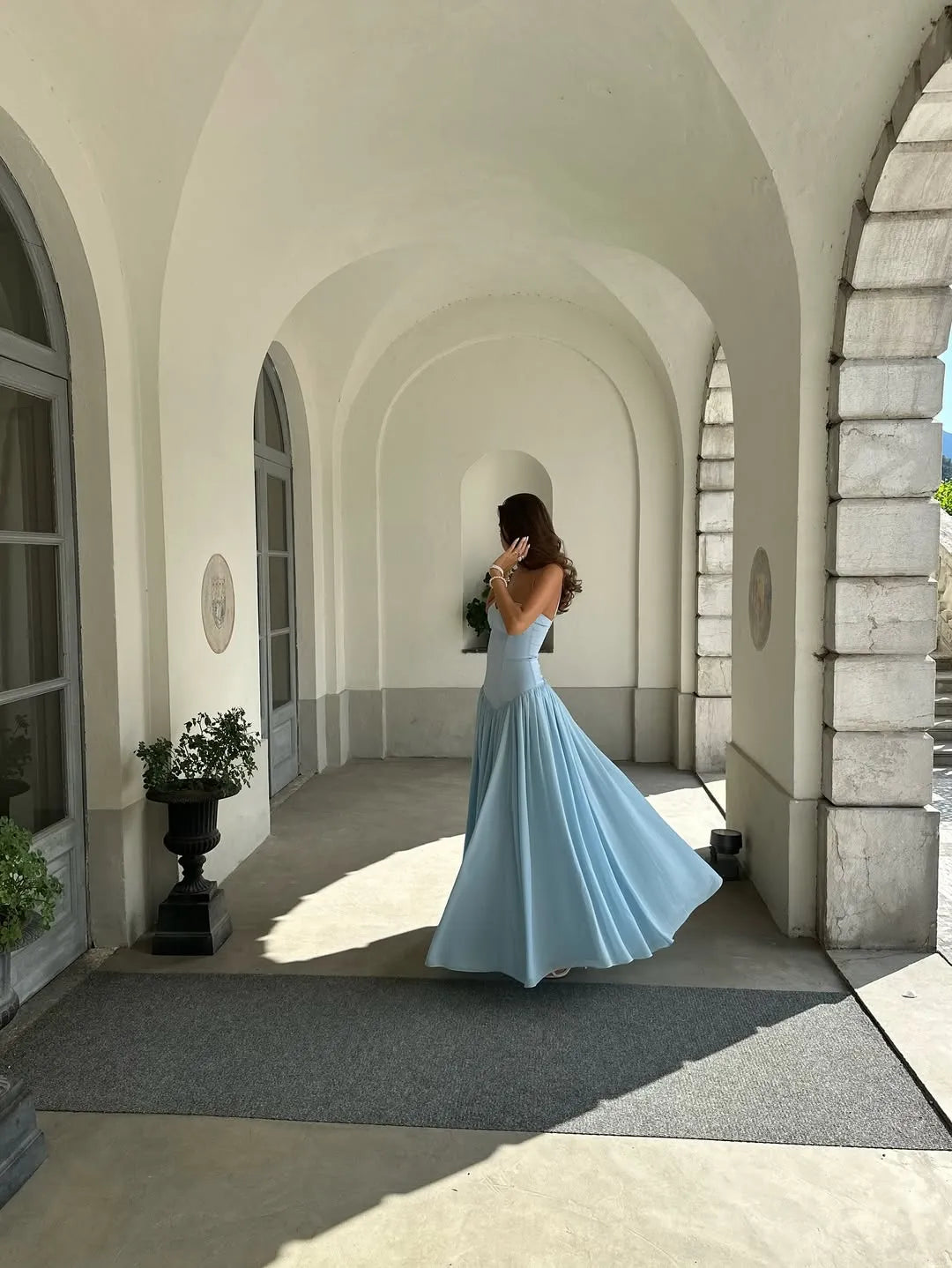 Elegant Spaghetti Strap Sweetheart Lace-Up Back Ruched Maxi Dress
