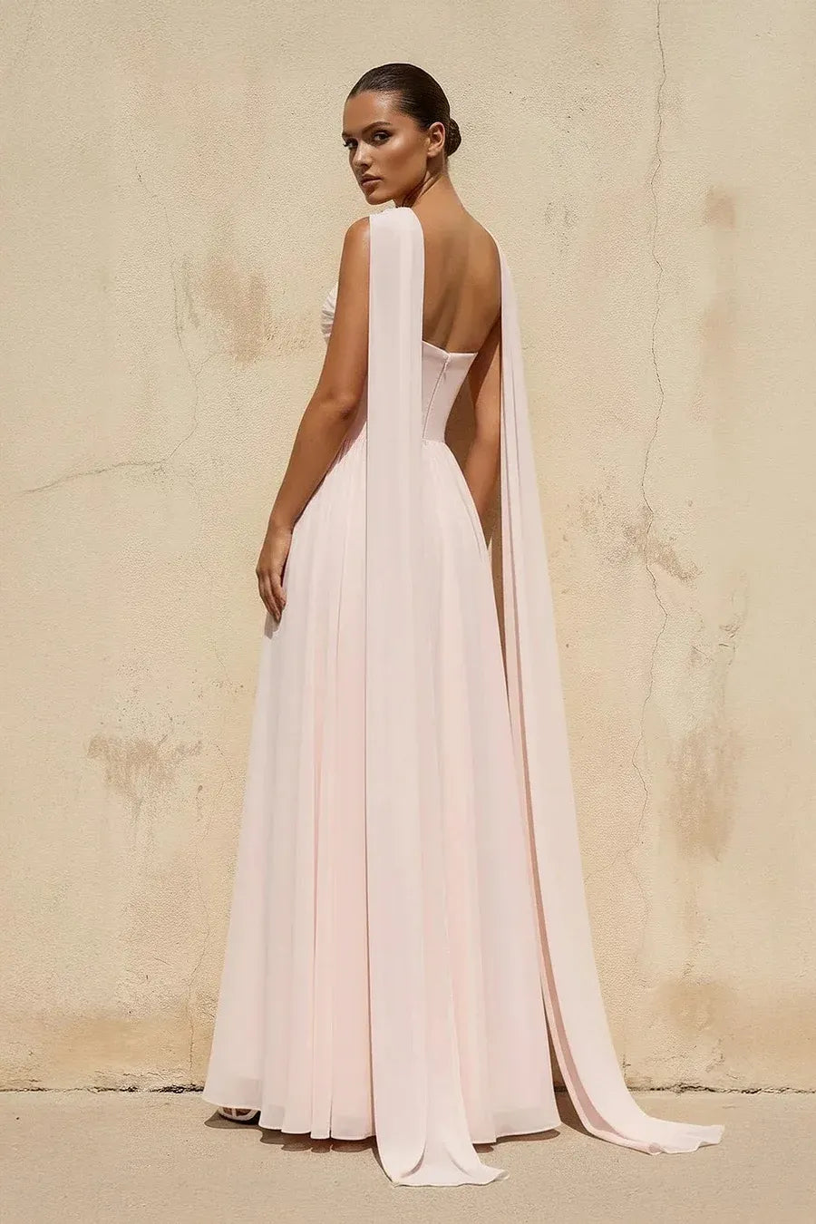 Elegant Strapless Corset Split Chiffon Cape Maxi Dress