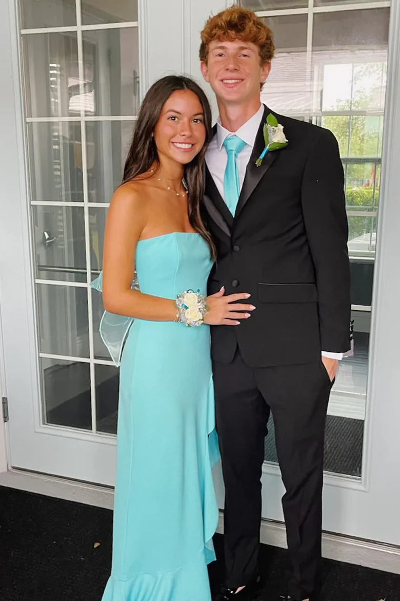 Elegant Strapless Mermaid Prom Dress With Bow Back And Ruffle Hem