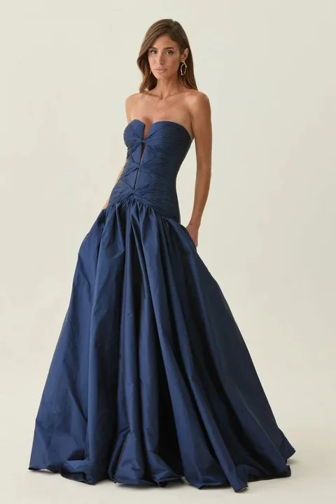 Elegant Strapless Ruched Corset A-Line Ball Gown with Lace Up Back