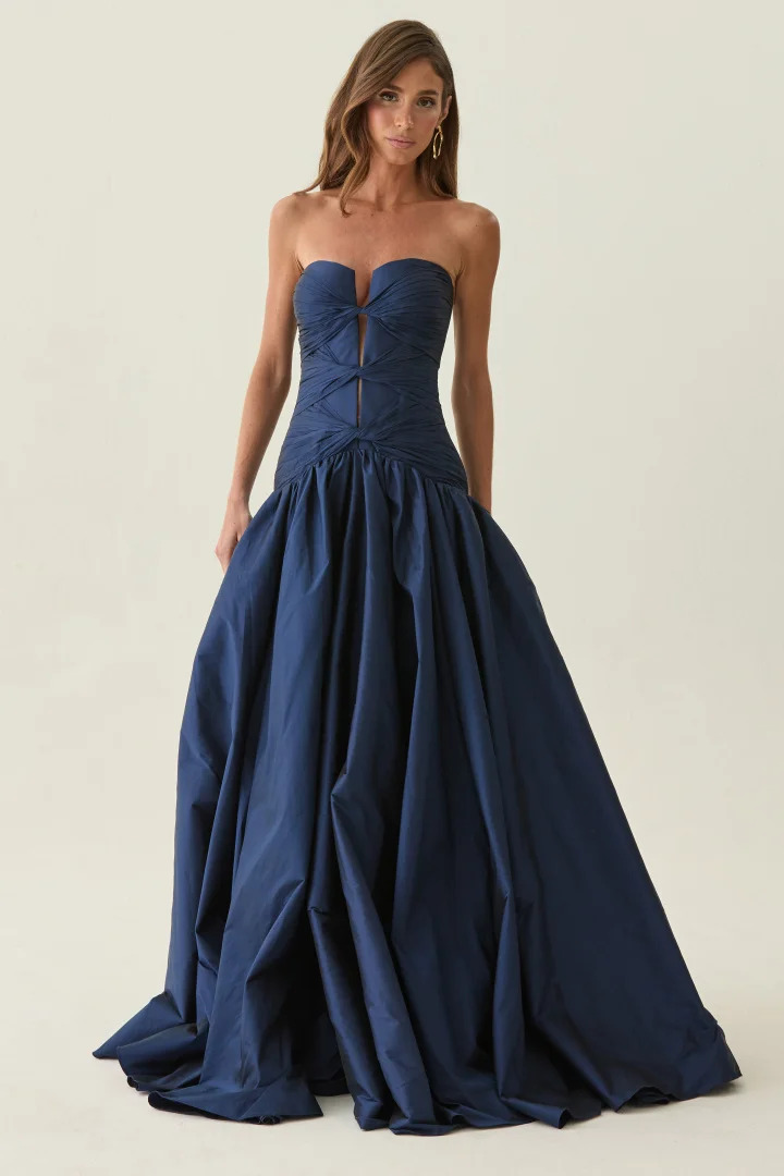 Elegant Strapless Ruched Corset A-Line Ball Gown with Lace Up Back