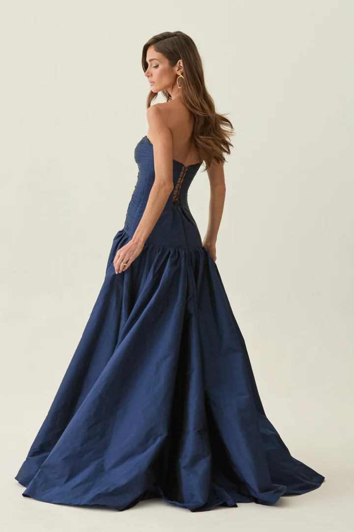 Elegant Strapless Ruched Corset A-Line Ball Gown with Lace Up Back