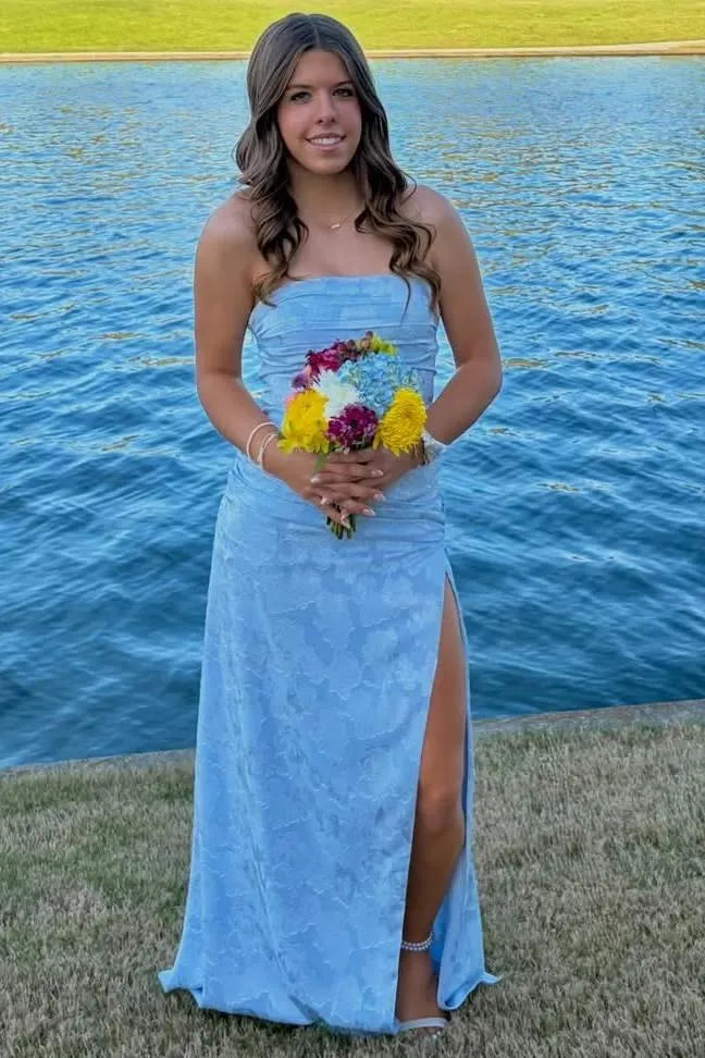 Elegant Strapless Sweetheart Jacquard Mermaid Prom Dress With High Slit