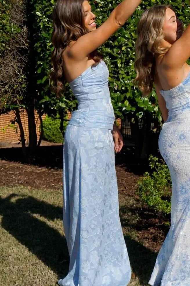 Elegant Strapless Sweetheart Jacquard Mermaid Prom Dress With High Slit