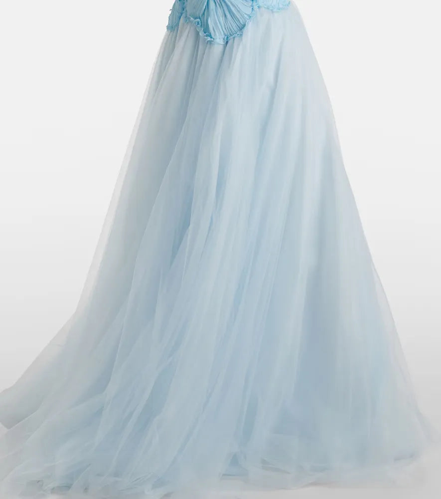 Elegant Strapless Sweetheart Ruffle Beaded Tulle A-Line Ball Gown